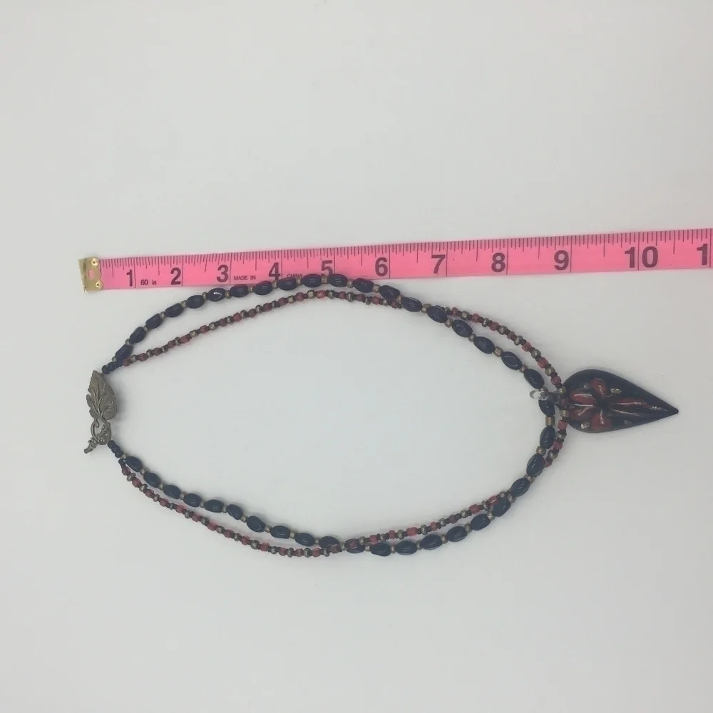 Handpainted Pointed Pendant Beaded Necklace Red